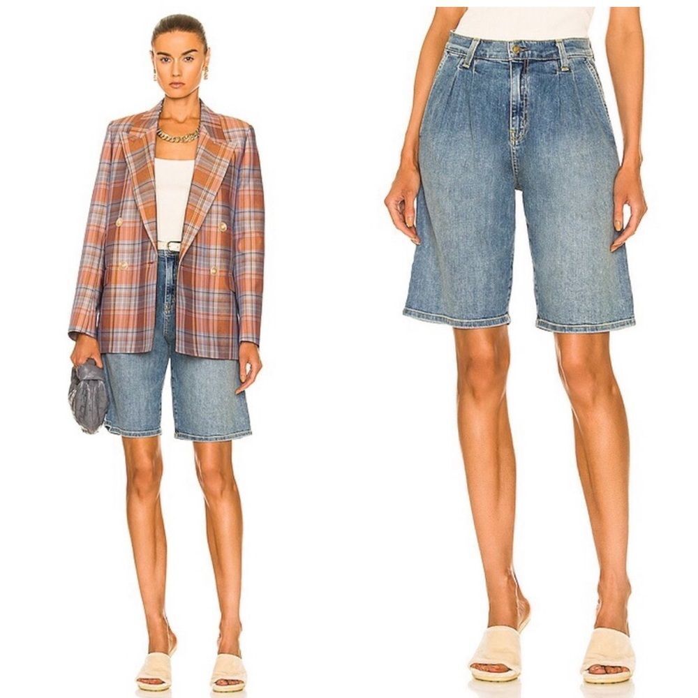 Nili Lotan Julie pleated denim shorts in Faded Wash Size 24